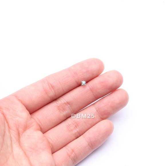 14 Karat White Gold Studded Prong Gem Sparkle L-Shaped Nose Ring - Picture 2 of 5